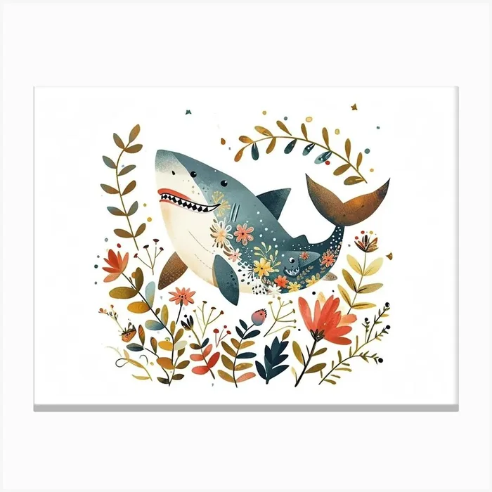 Little Floral Shark 3 Canvas Print by Scribble Studio