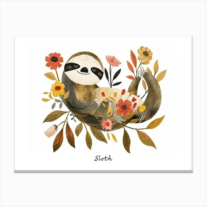 Little Floral Sloth 1 Poster Canvas Print by Scribble Studio
