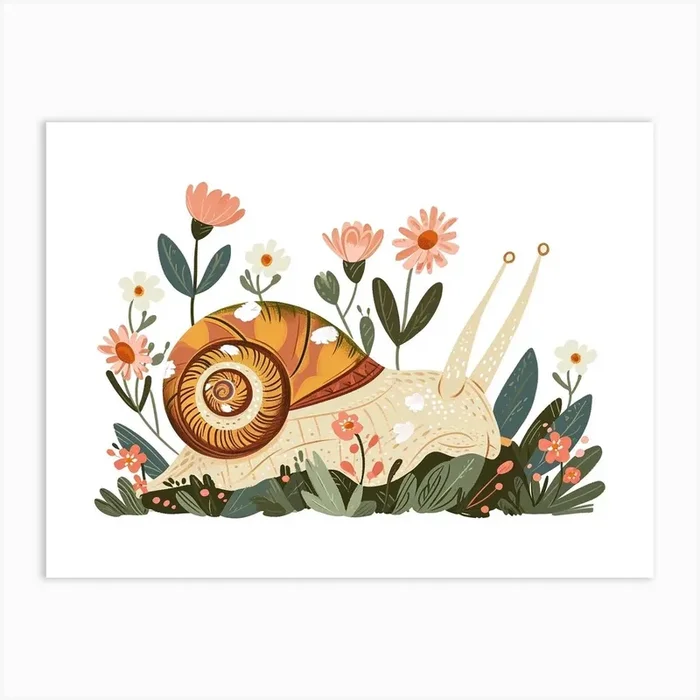 Little Floral Snail Art Print by Scribble Studio