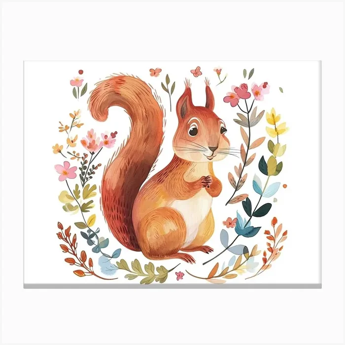 Little Floral Squirrel 4 Canvas Print by Scribble Studio