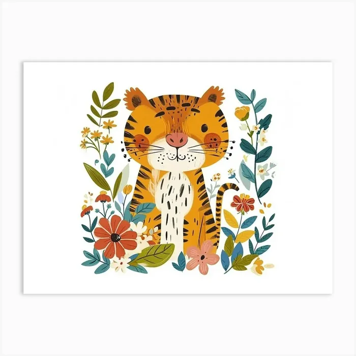 Little Floral Tiger 2 Art Print by Scribble Studio