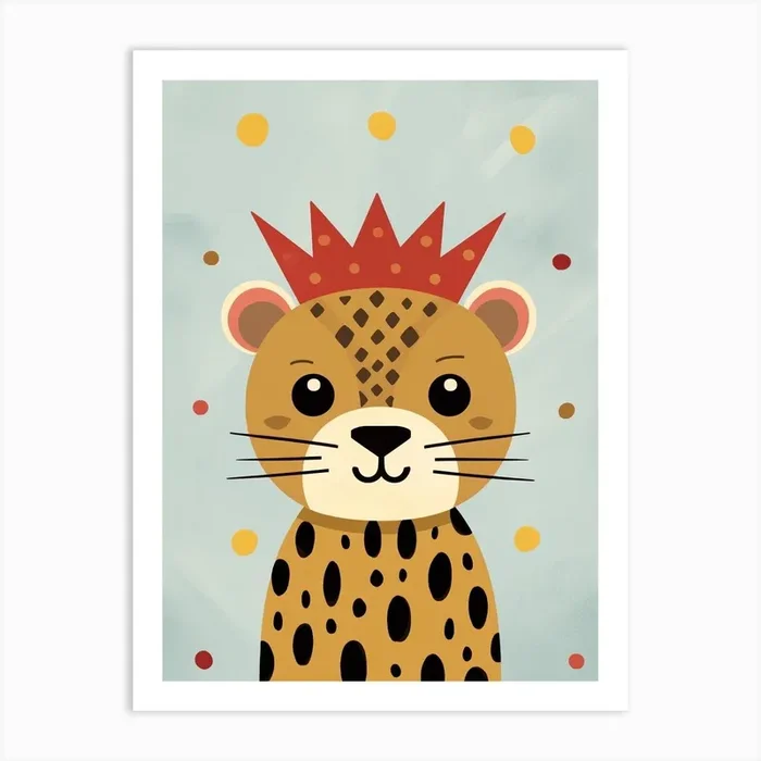 Little Jaguar 3 Wearing A Crown Art Print by Scribble Studio
