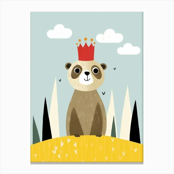 Little Meerkat 2 Wearing A Crown Canvas Print by Scribble Studio