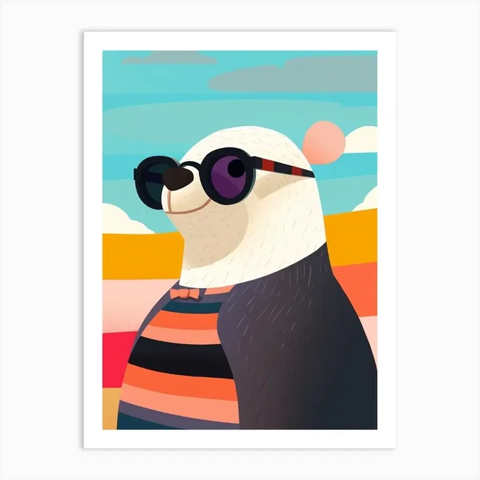 Little Sea Otter Wearing Sunglasses Art Print by Scribble Studio