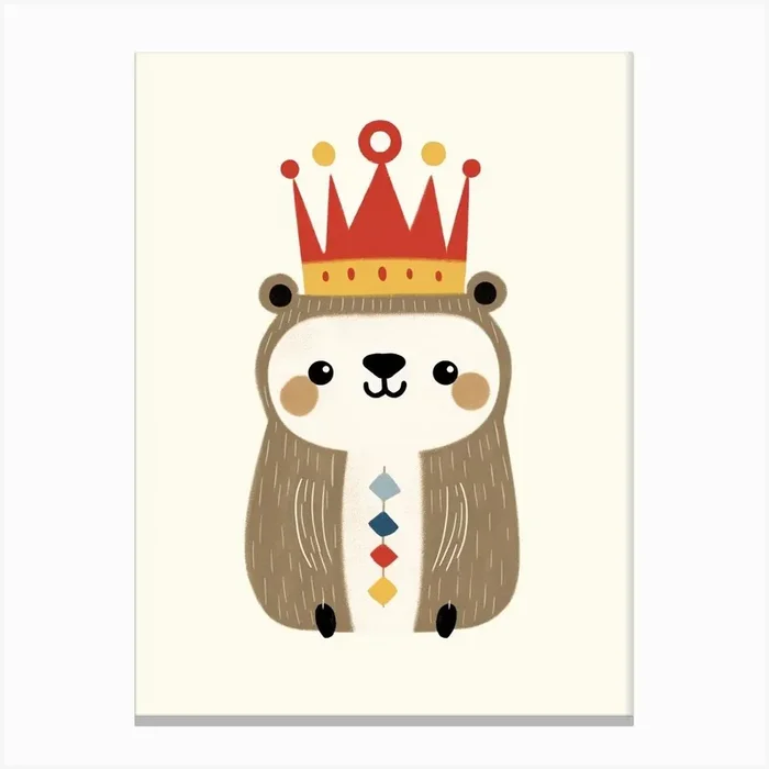 Little Sloth 6 Wearing A Crown Canvas Print by Scribble Studio
