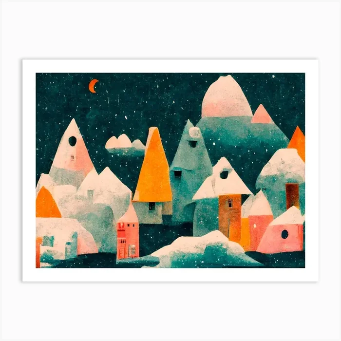 Little Village And Moon Art Print by Treechild