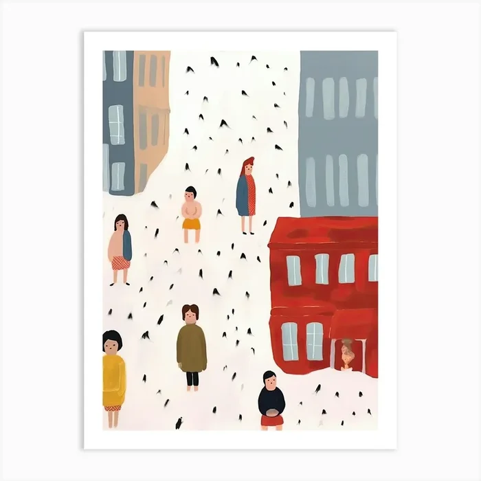 London Red Bus Scene, Tiny People And Illustration 8 Art Print by Mambo