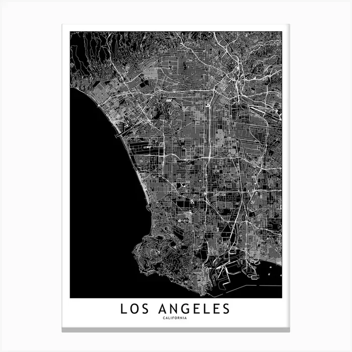 Los Angeles Black And White Map Canvas Print by multipliCITY