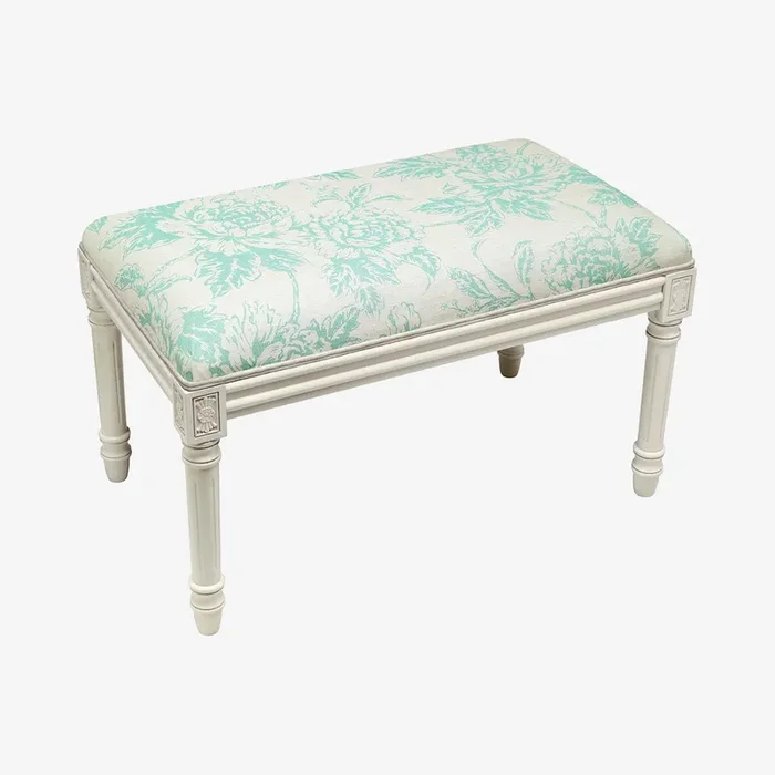 Louis XVI Bench – Aqua / White – Linen – Peony by 123Creations