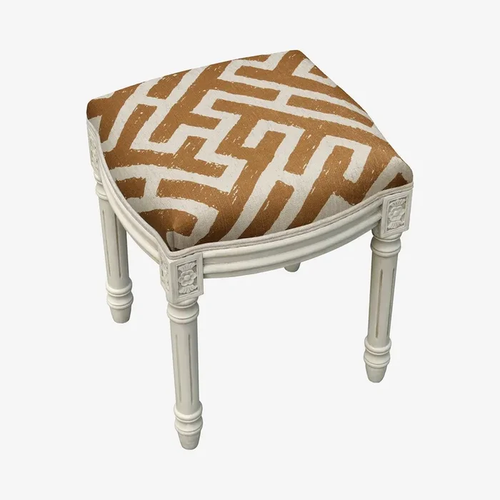 Louis XVI Vanity Stool – Caramel / White – Linen – Lattice by 123Creations