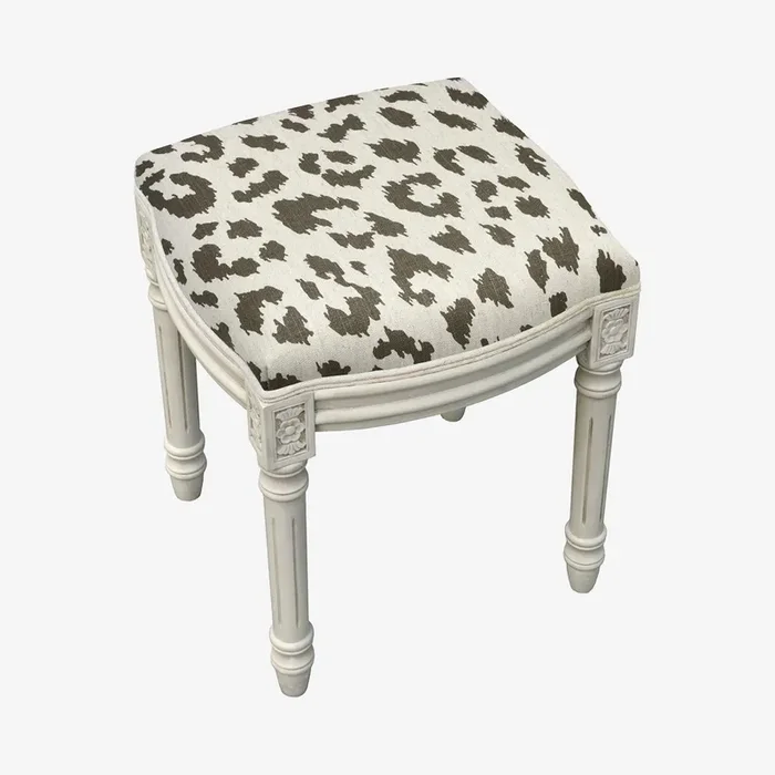 Louis XVI Vanity Stool – Grey / White – Linen – Cheetah by 123Creations