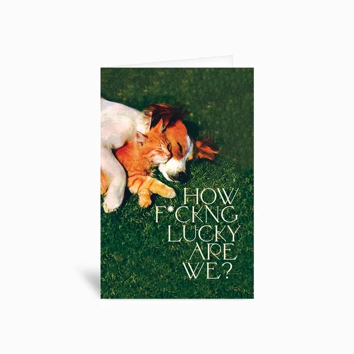 Lucky Dog Greetings Card by Offensive Delightful