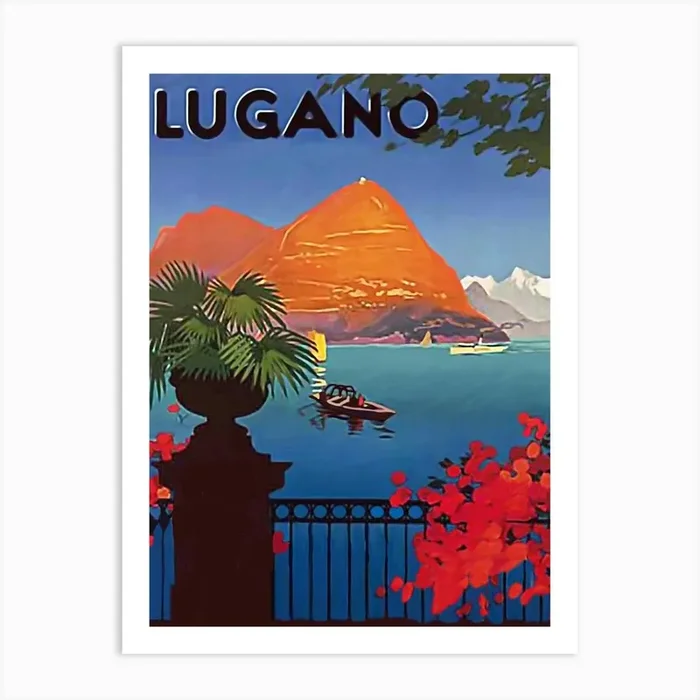 Lugano, View From The Terrace Art Print by Vintage Spirit