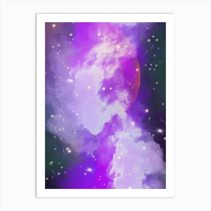 Luminescent space #2 – space neon art, nebula Art Print by Synthwave1950