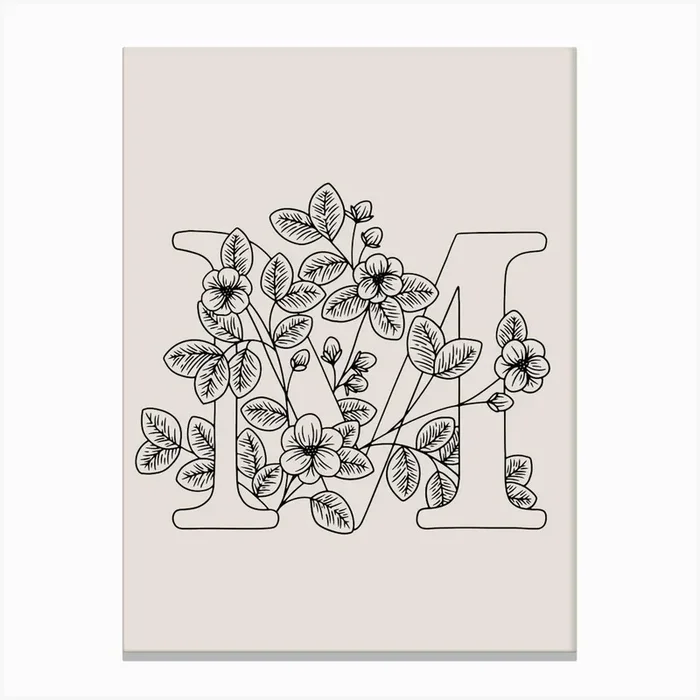 M FLORAL INITIAL PRINT Canvas Print by September23rd