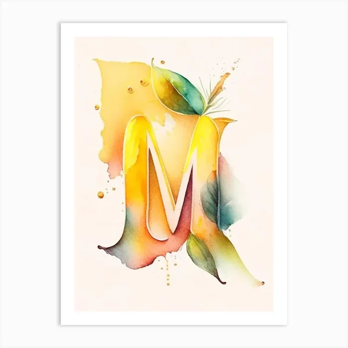 M Letter, Alphabet Storybook Watercolour 1 Art PrintAA by Artful ABCs