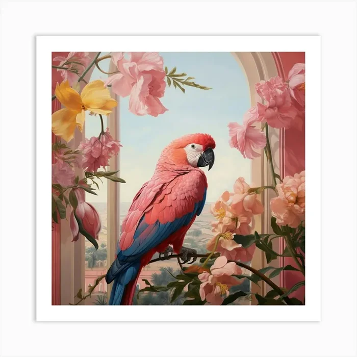 Macaw 2 Pink Jungle Animal Portrait Art Print by Tropic of Eden