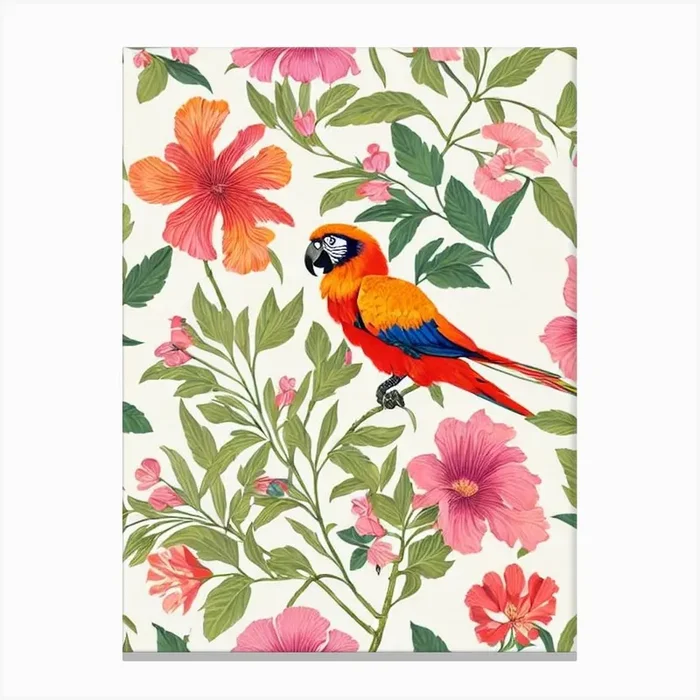 Macaw William Morris Style Bird Canvas Print by Featherline