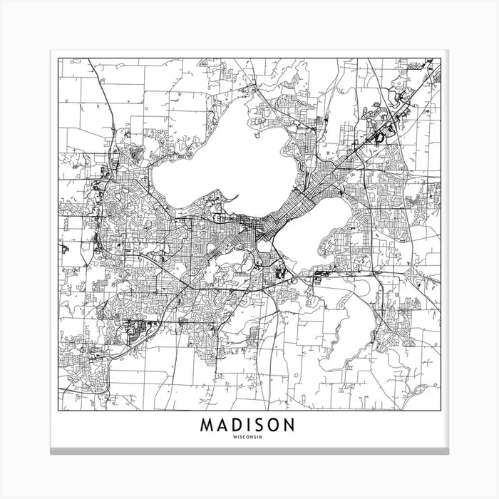 Madison White Map Square Canvas Print by multipliCITY