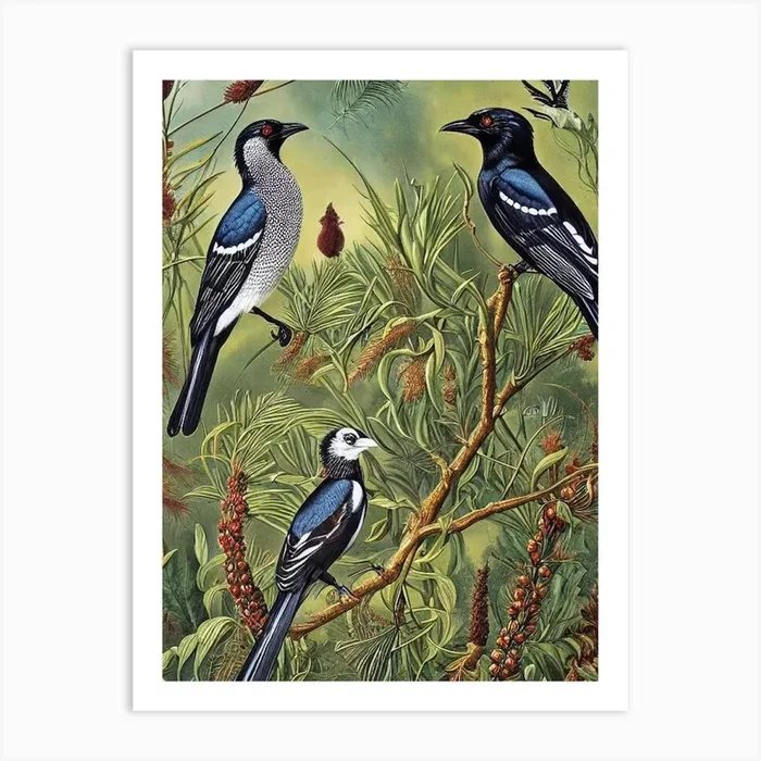 Magpie Haeckel Style Vintage Illustration Bird Art Print by Featherline