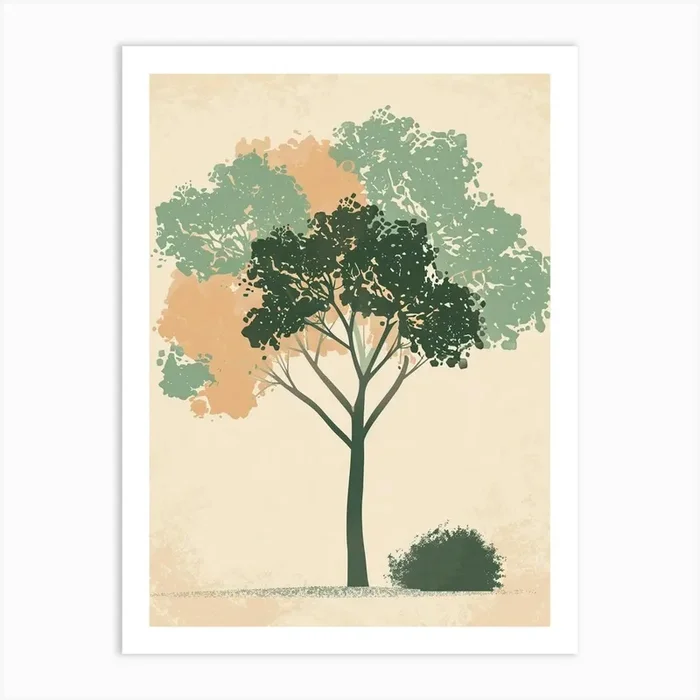Mahogany Tree Minimal Japandi Illustration 2 Art Print by Bough And Bloom Artistry