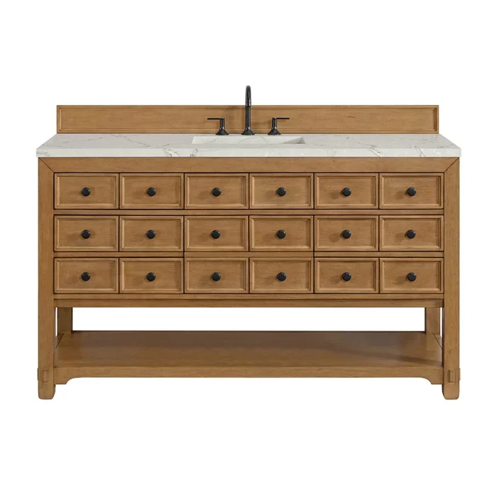 Malibu 60 ” Single Vanity, Amber Birch w/ 3 CM Victorian Silver Top w/ FreePower Wireless Charger