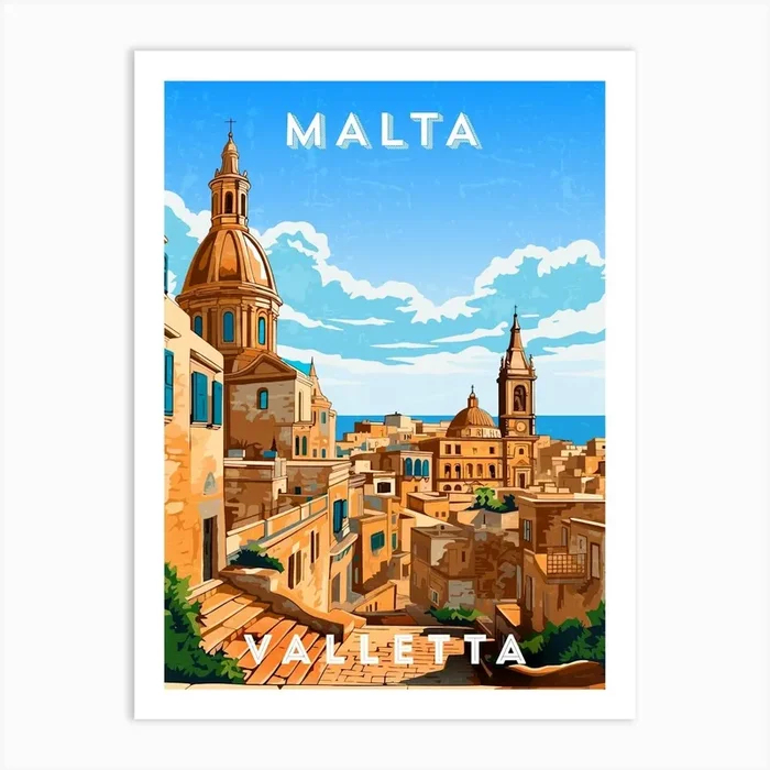 Malta, Valletta — Retro travel minimalist poster 5 Art Print by Synthwave1950