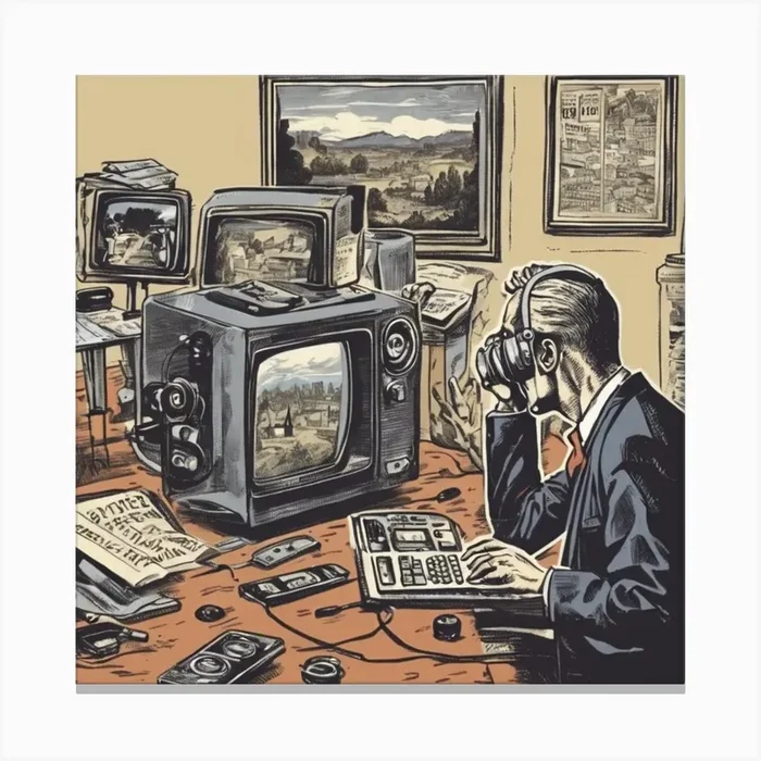 Man In Front Of A Television Canvas Print by Cats for you