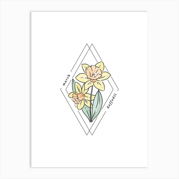 March Daffodil Birth Flower | Diamond Frame Art Print by Jande Summer