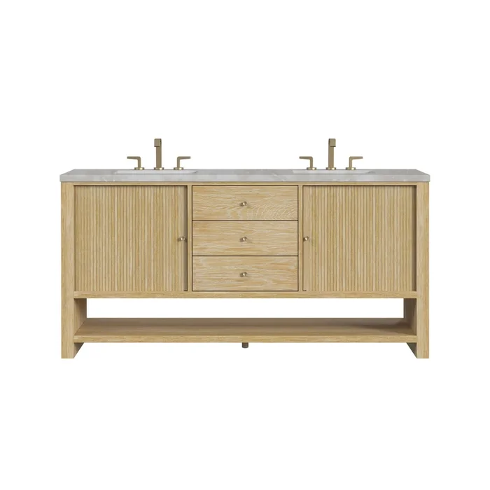 Marigot 72 ” Double Vanity, Sunwashed Oak w/ 3 CM Victorian Silver Silestone Top w/ FreePower Wireless Charger