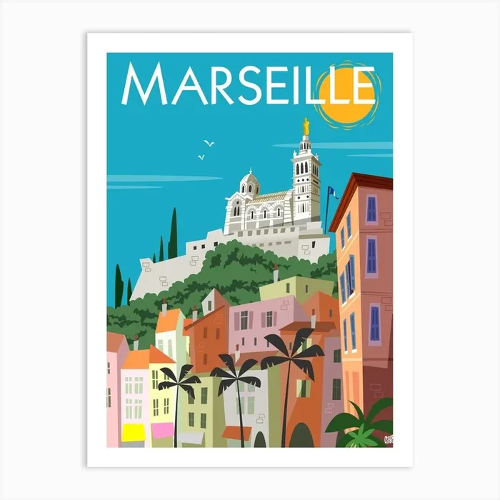 Marseille Poster Colourful Art Print by Gary Godel