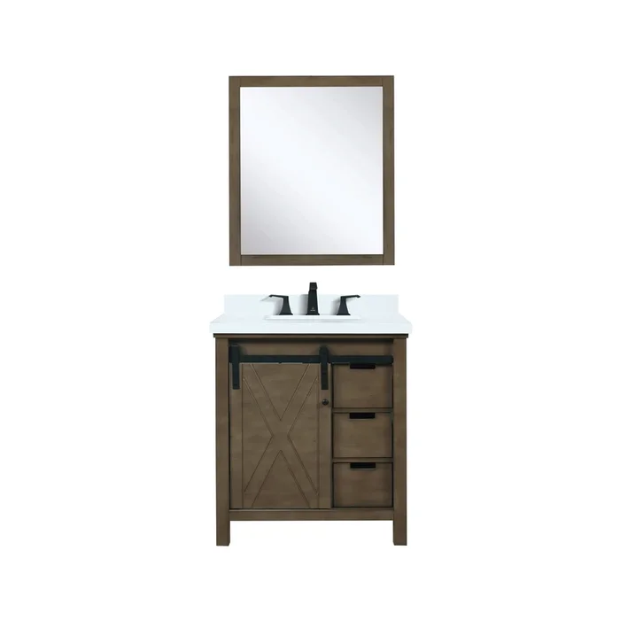 Marsyas 30 in W x 22 in D Rustic Brown Bath Vanity, White Quartz Countertop, Faucet Set and 28 in Mirror