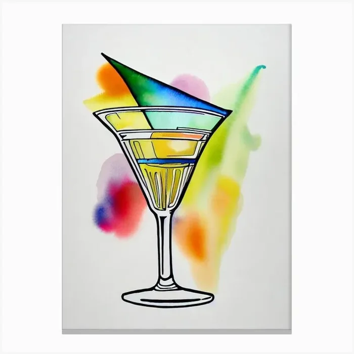 MCocktail Poster artini 2 Minimal Line Drawing With Watercolour Cocktail Poster Canvas Print by The Cocktail Hour