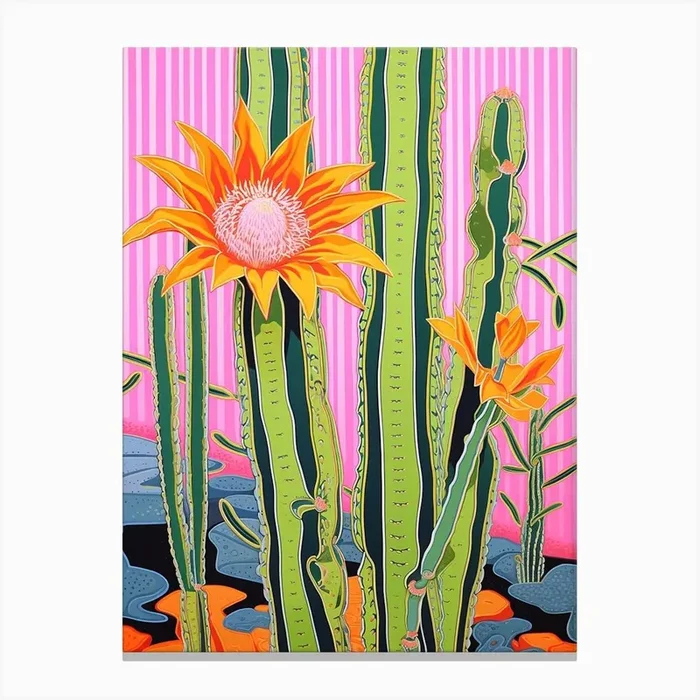 Mexican Style Cactus Illustration Chamaecereus Silvestrii Cactus 1 Canvas Print by Botanic Studio