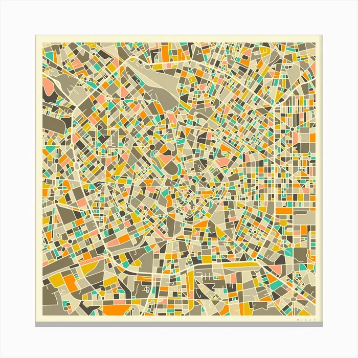 Milan Map Canvas Print by Jazzberry Blue