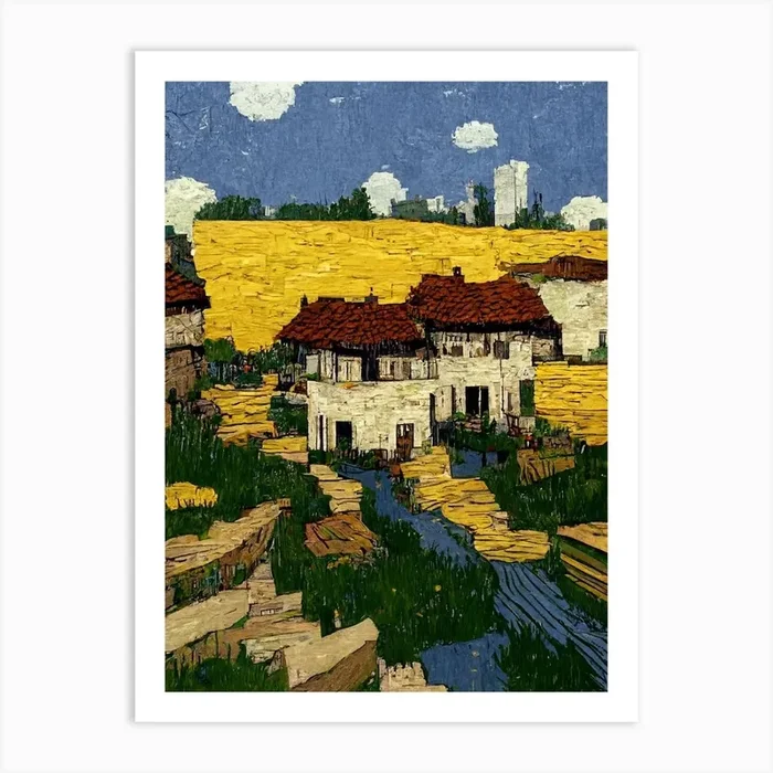Minecraft Village By Van Gogh Art Print by Fusion Designs