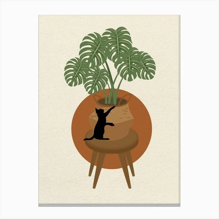 Minimal art Cat playing In A Pot Canvas Print by RAPart