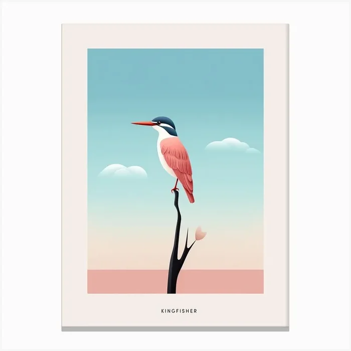 Minimalist Kingfisher 2 Bird Poster Canvas Print by Feathered Muse