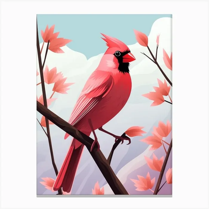 Minimalist Northern Cardinal 3 Illustration Canvas Print by Feathered Muse
