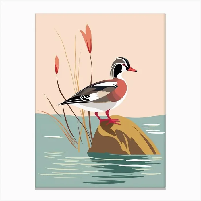 Minimalist Wood Duck 2 Illustration Canvas Print by Feathered Muse