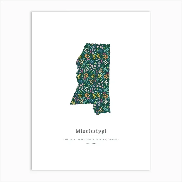 Mississippi State | Wildflowers on Juniper Green Art Print by Jande Summer