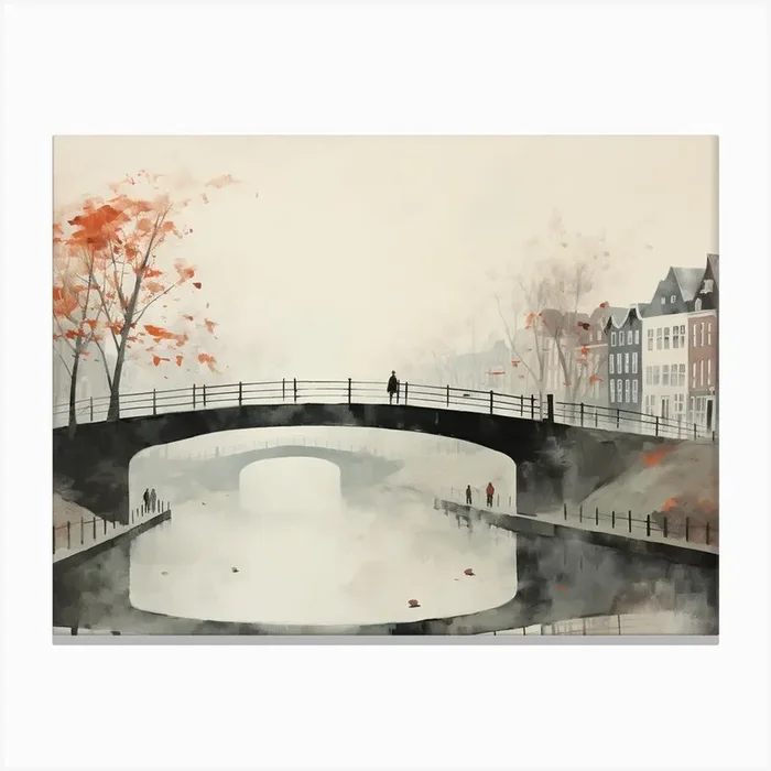 Misty Amsterdam Bridge – expressionism Canvas Print by DBmedia