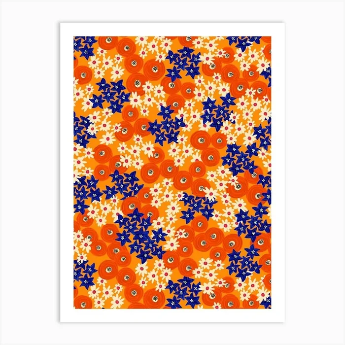 Mixed Hand Painted Dense Wildflowers Red, White, Blue, Orange Art Print by Sandra Hutter Designs
