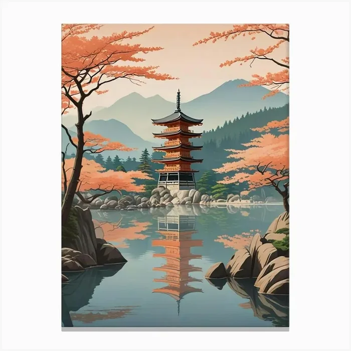 Miyajima Island Japan Vintage Travel Art (5) Canvas Print by Hamza