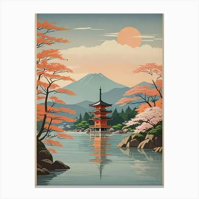 Miyajima Island Japan Vintage Travel Art (6) Canvas Print by Hamza