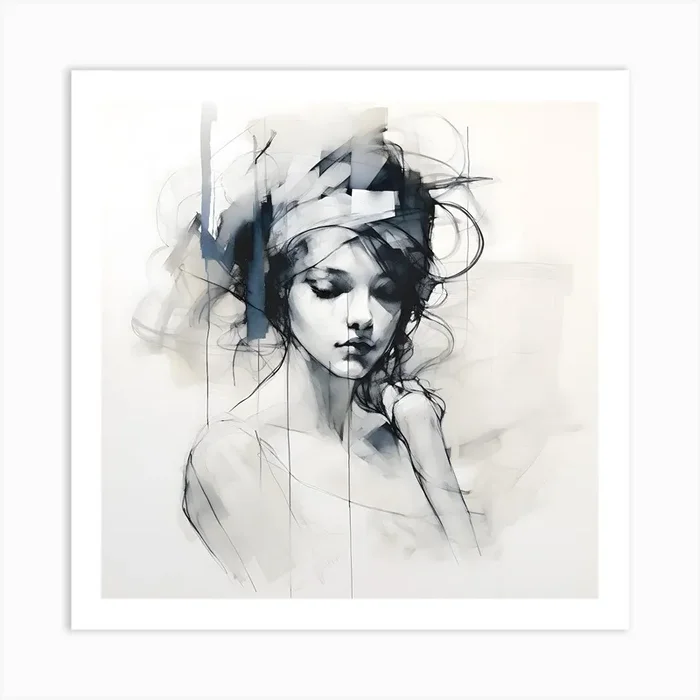 Modern Elegance: Nordic-Inspired Etching Art Art Print by DigitalDoodle