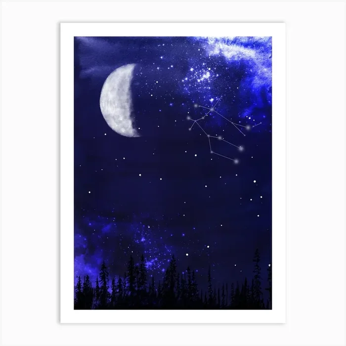 Moon And Stars – Starry Night and Moon #7 Art Print by Synthwave1950