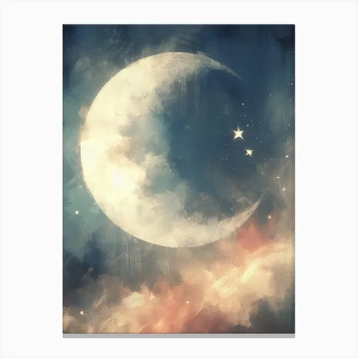 Moon And Stars Canvas Print by Surajpro