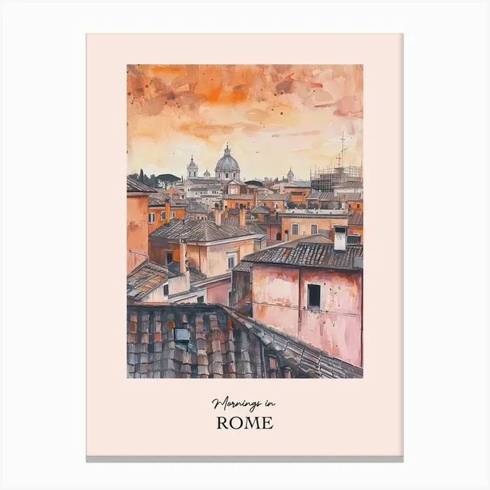 Mornings In Rome Rooftops Morning Skyline 3 Canvas Print by Urban Vistas