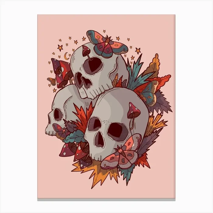 Moths And Skulls Canvas Print by Swadeillustrations